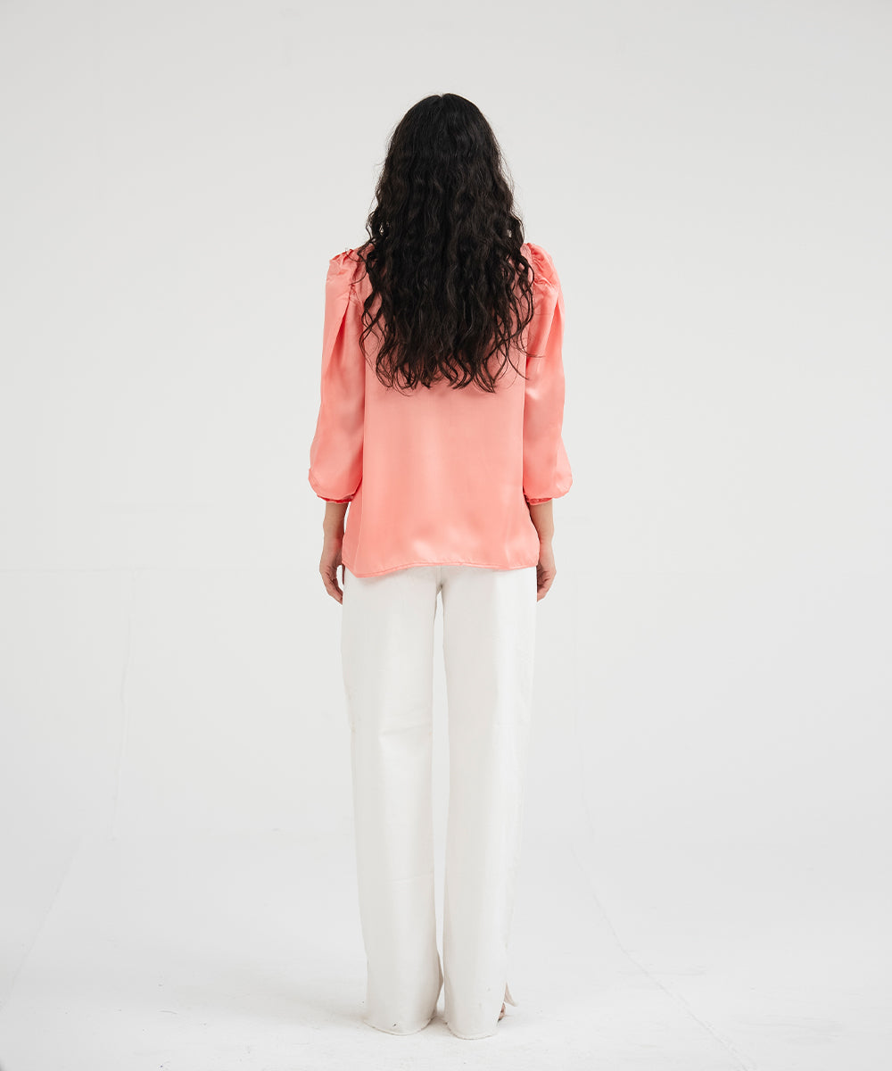 Silk Top With Ruffled Neck - Halo Retail
