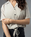 Peach Tie-Detail Cuban Collar Shirt - Halo Retail