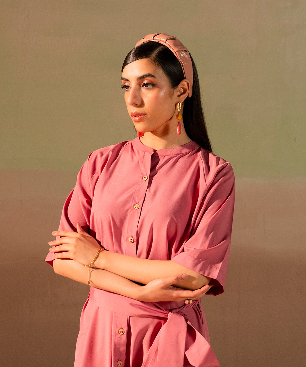 Pink Crepe Button Down Dress - Halo Retail