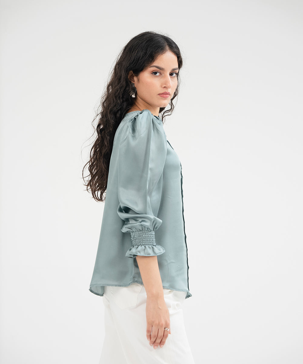 Silk Top With Pleate Details - Halo Retail