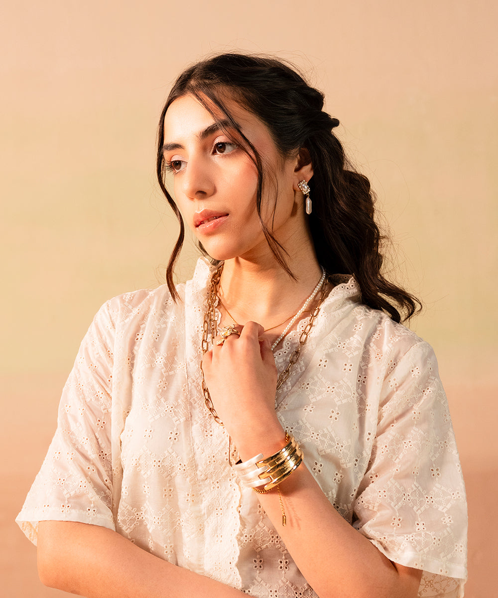 White Chikan Kari Tunic - Halo Retail