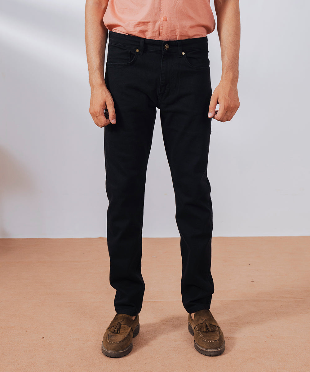 Black Straight Fit Denim Pants - Halo Retail