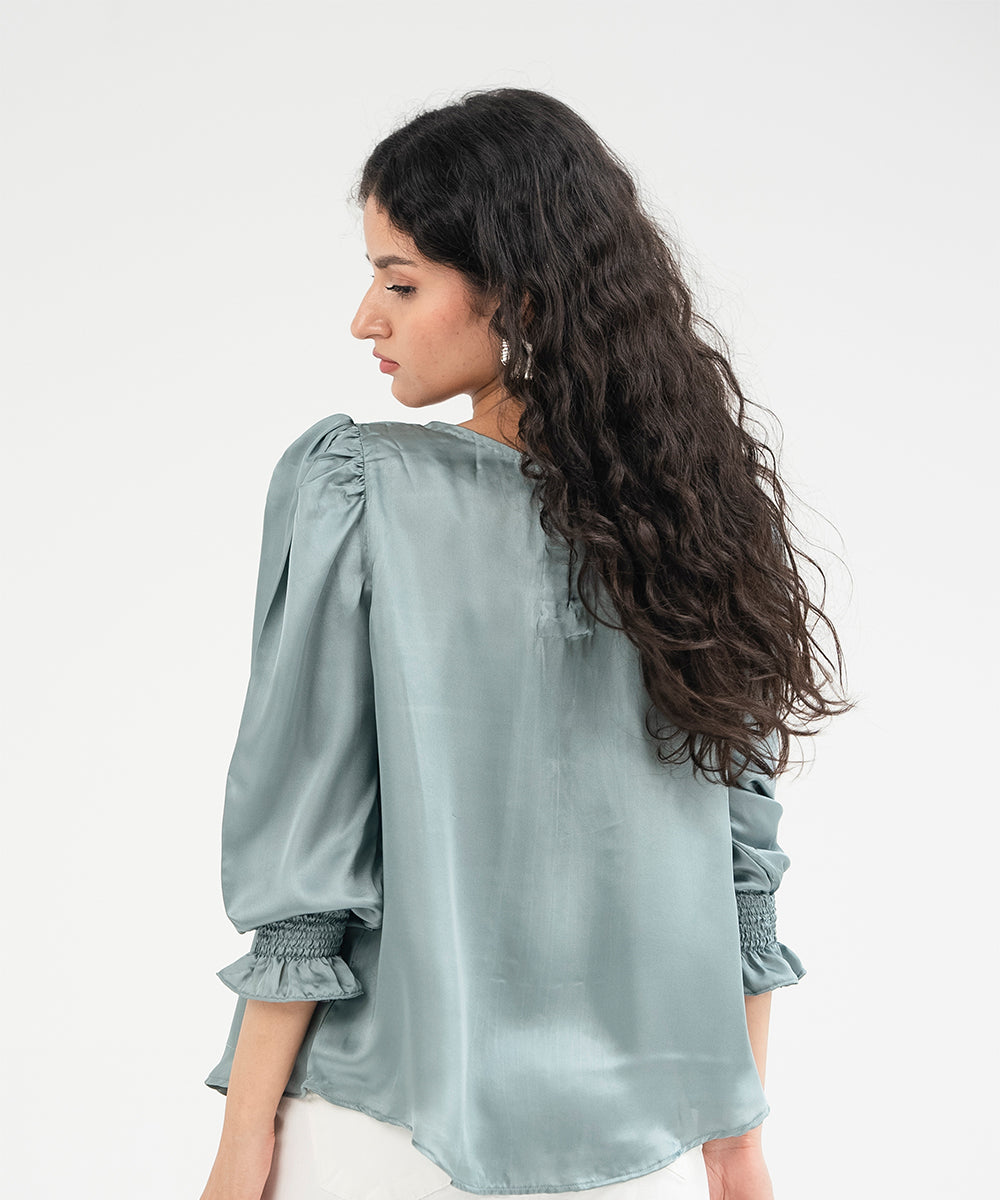 Silk Top With Pleate Details - Halo Retail
