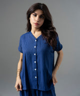 Blue Jacquard V-Neck Top - Halo Retail