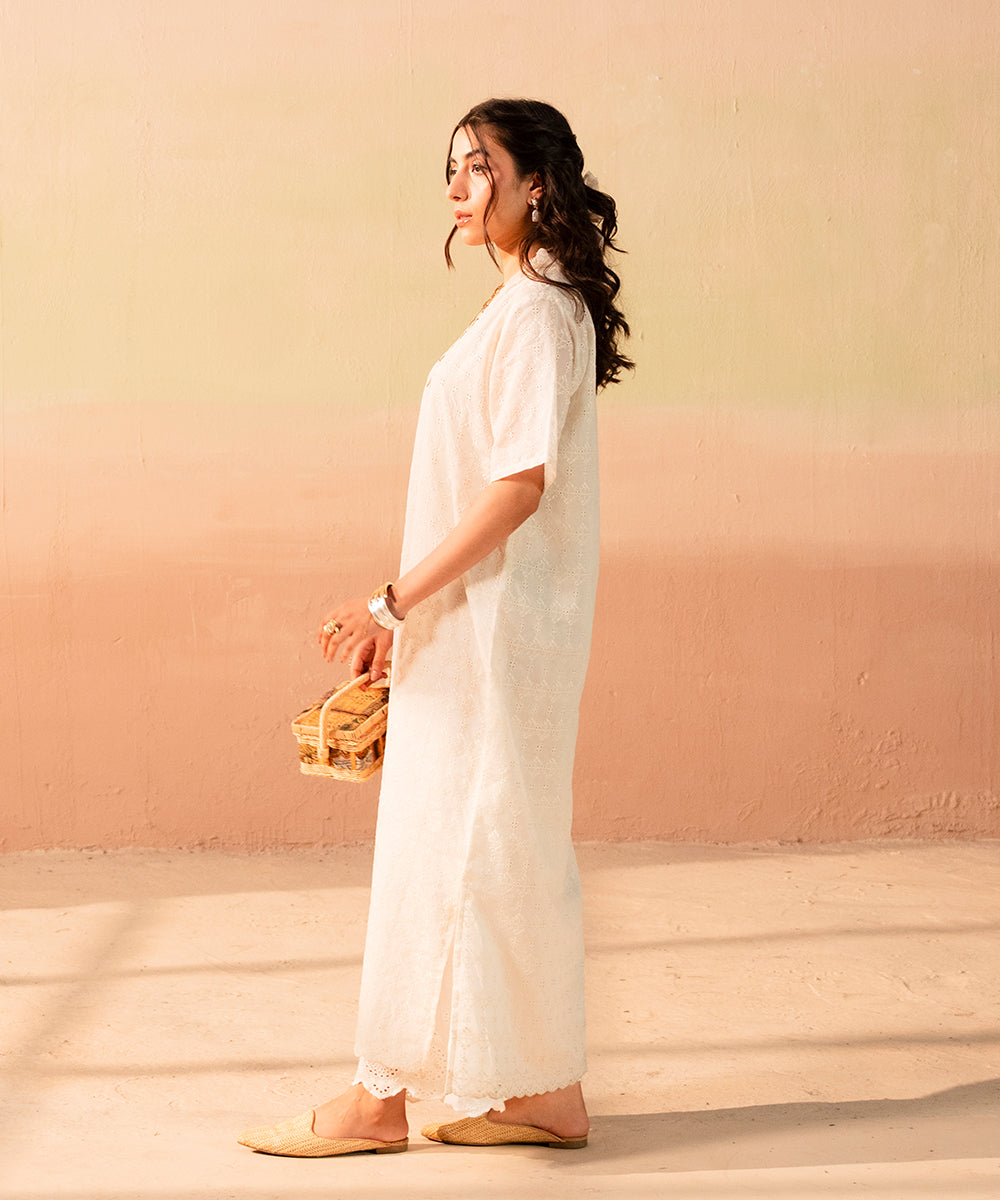 White Chikan Kari Tunic - Halo Retail