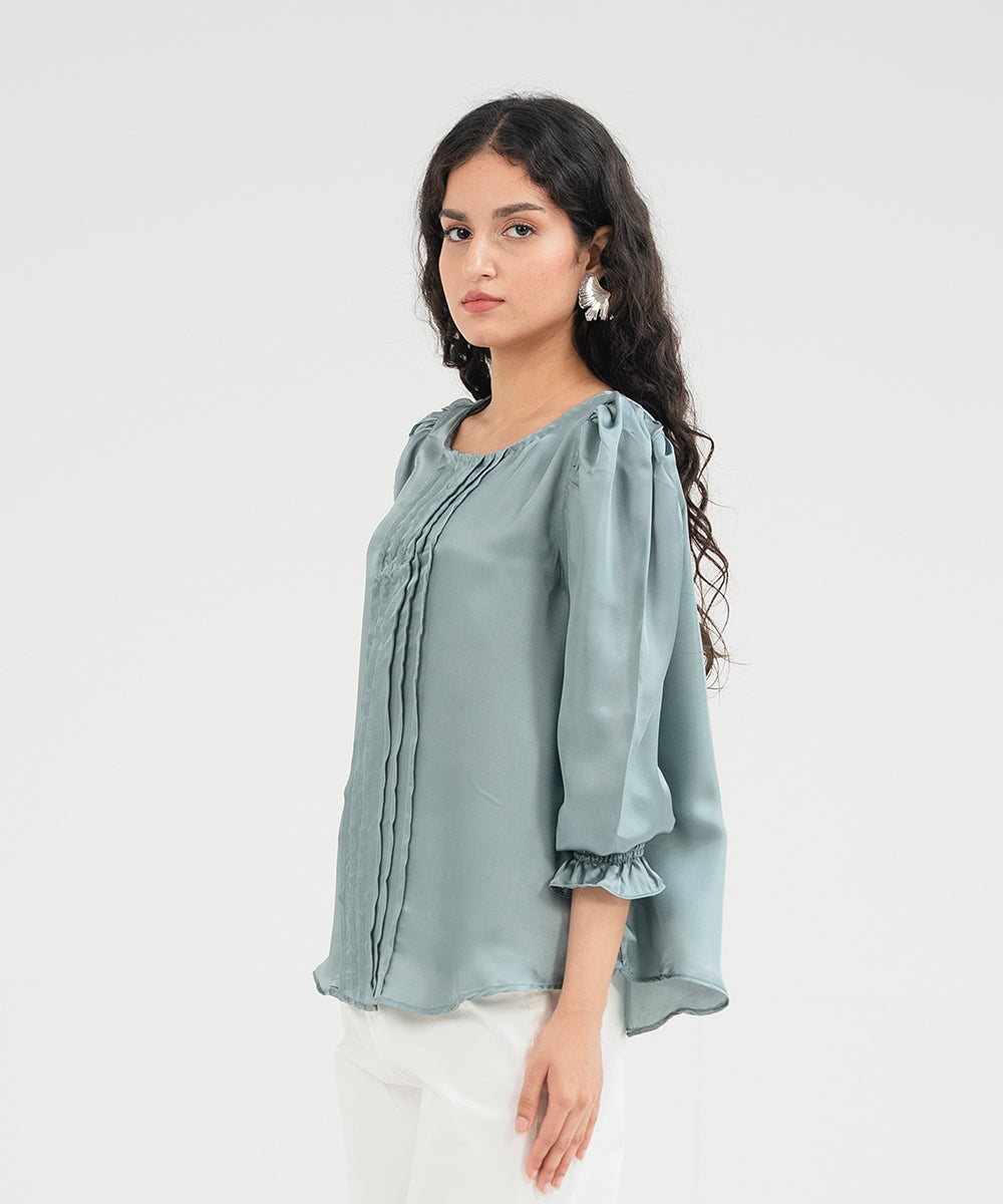 Silk Top With Pleate Details - Halo Retail