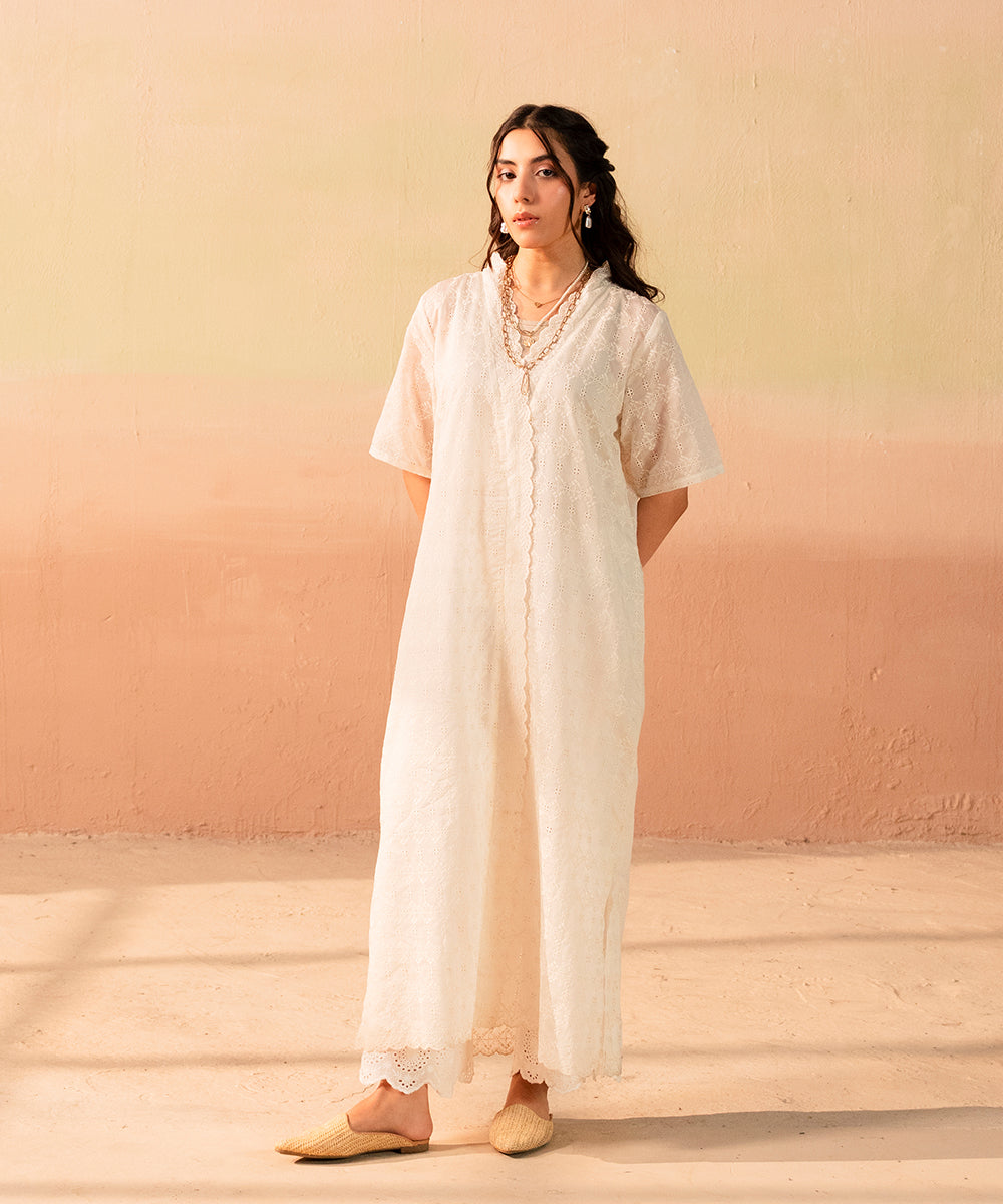 White Chikan Kari Tunic - Halo Retail