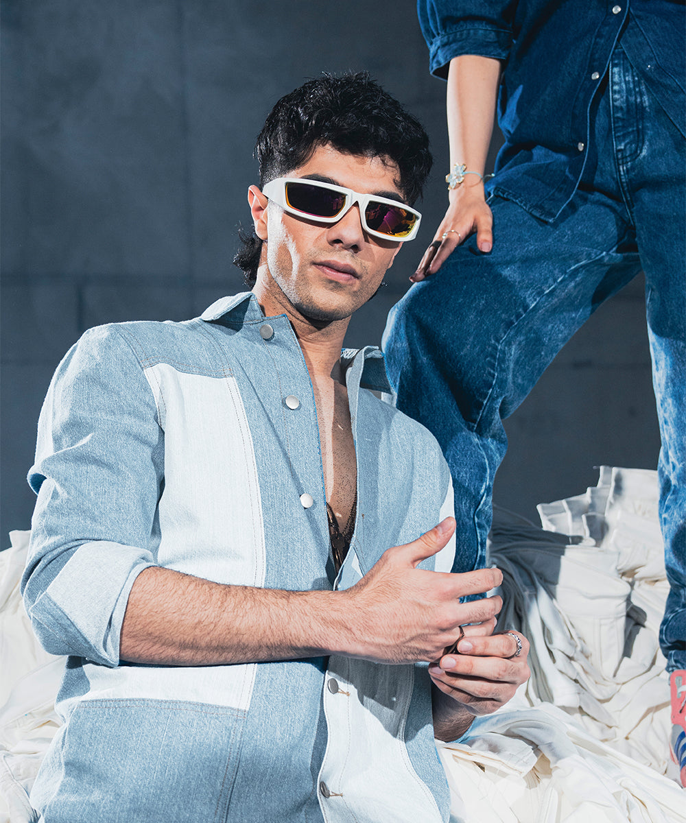 Patched Denim Button Down Shirt - Halo Retail