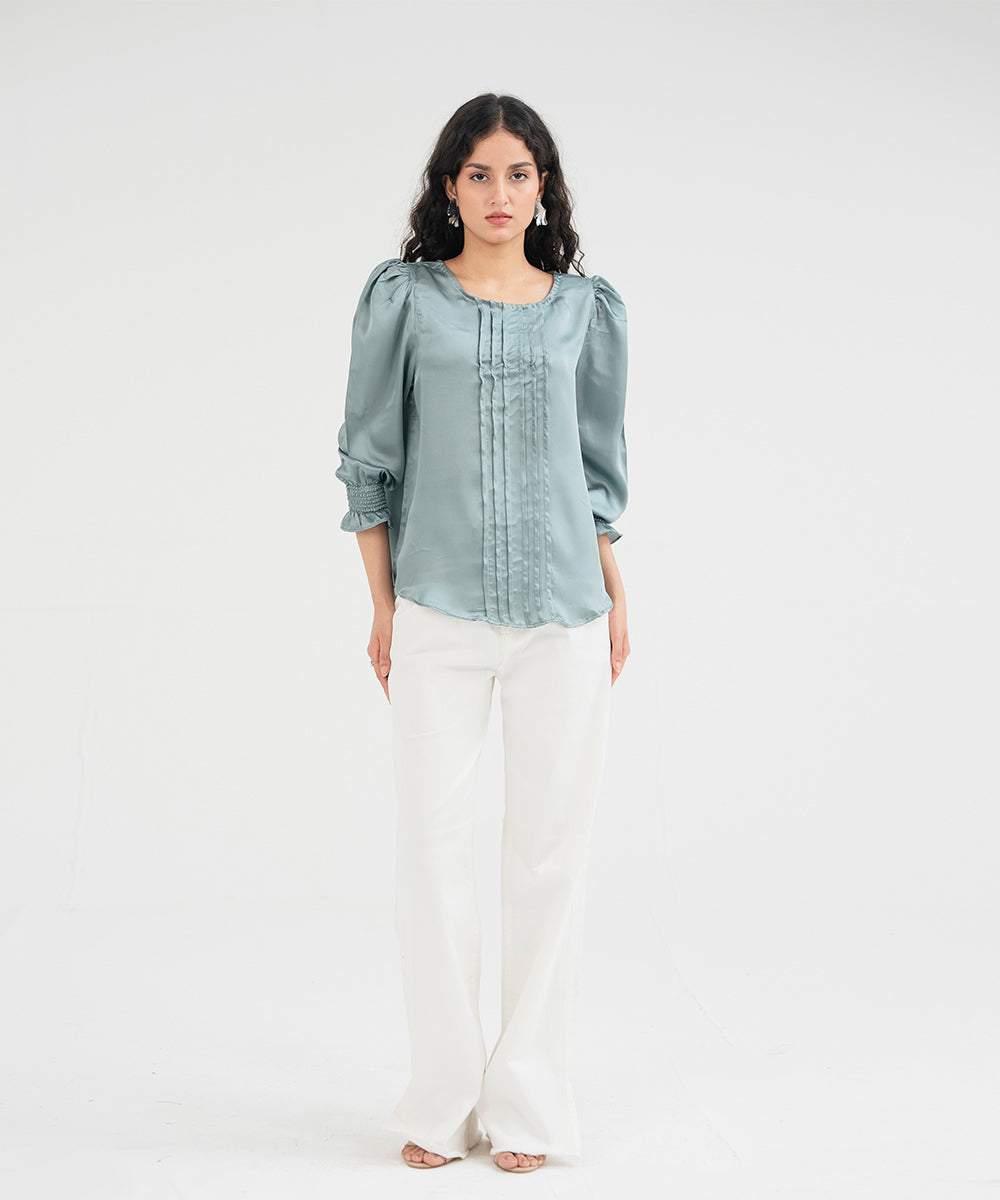 Silk Top With Pleate Details - Halo Retail