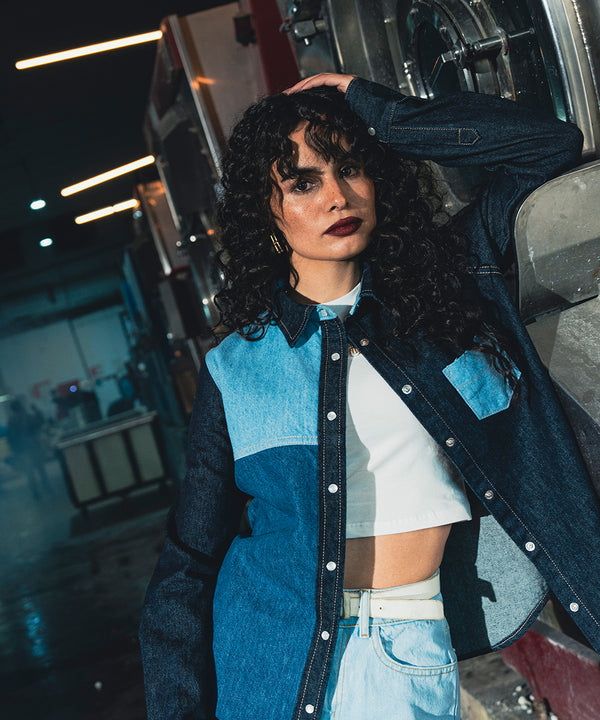 Patched Denim Button Down Shirt - Halo Retail