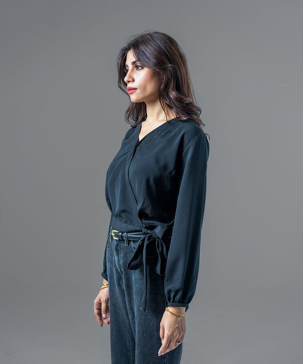 Flow Belted Black Crop Top - Halo Retail