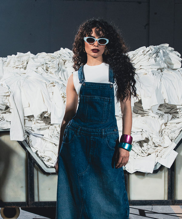 Mid Blue Dungaree Skirt - Halo Retail