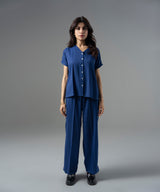 Blue Jacquard V-Neck Top - Halo Retail
