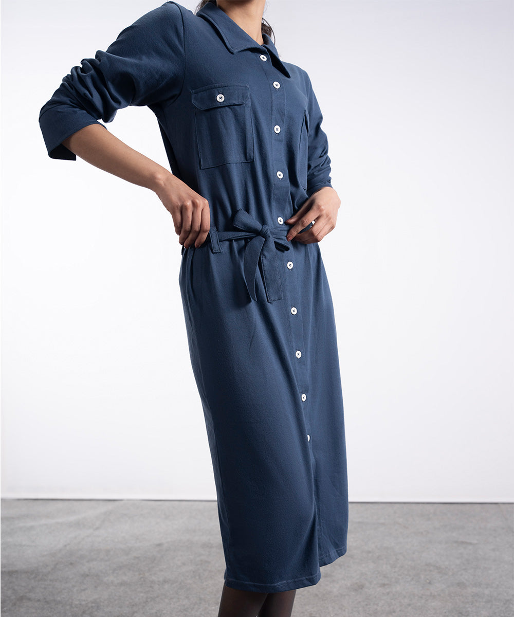 Classy Blue Front Open Dress - Halo Retail