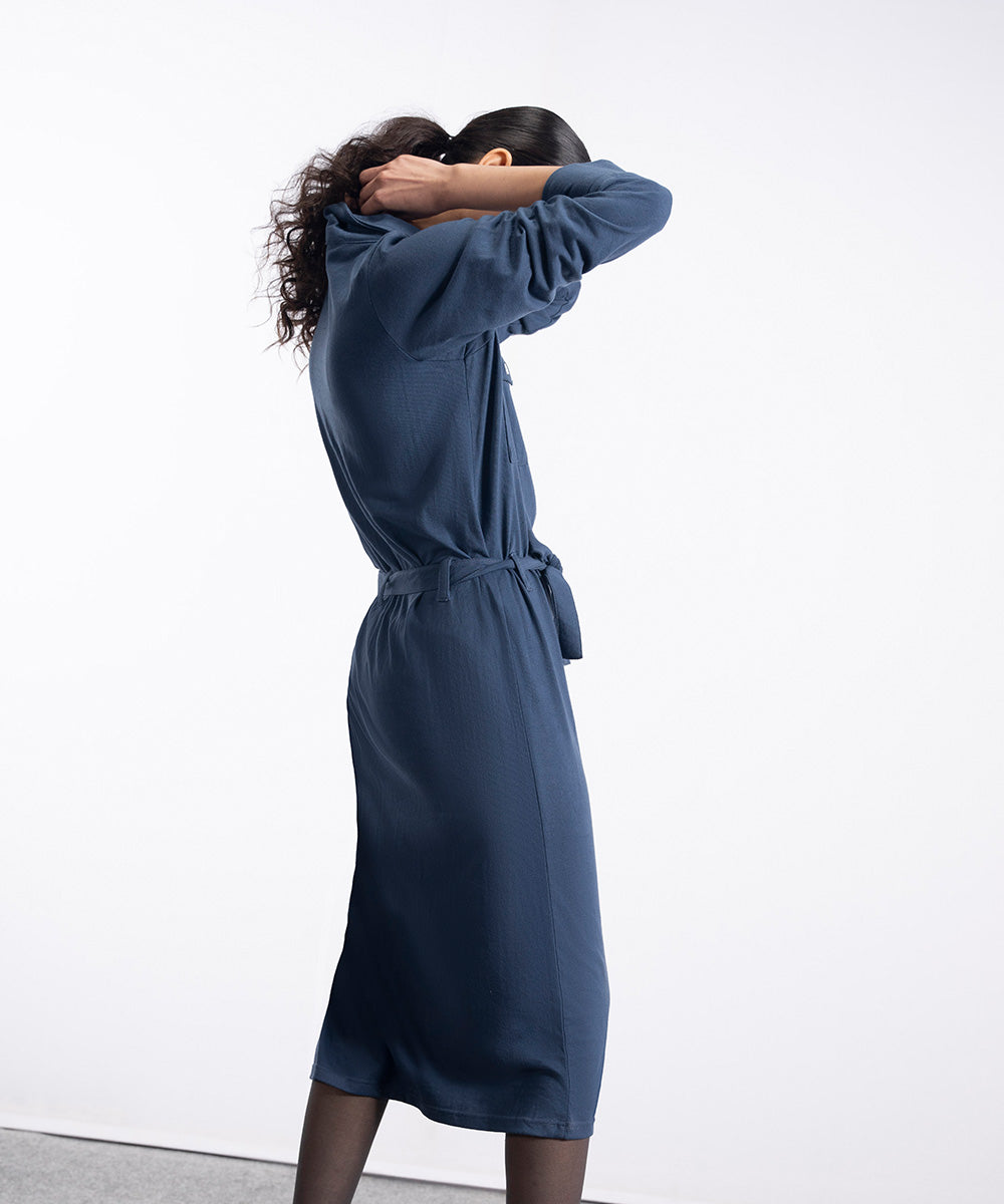 Classy Blue Front Open Dress - Halo Retail