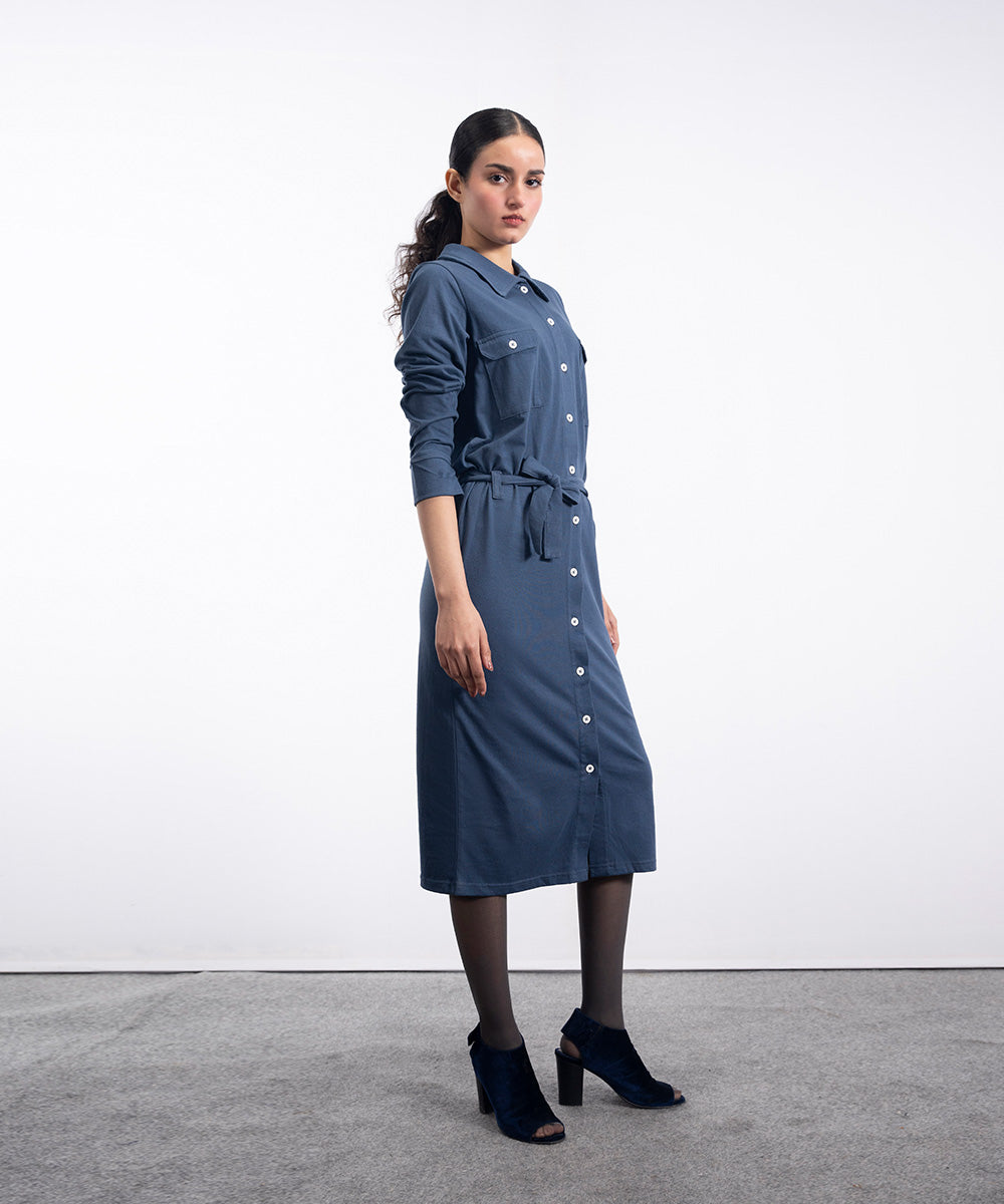 Classy Blue Front Open Dress - Halo Retail