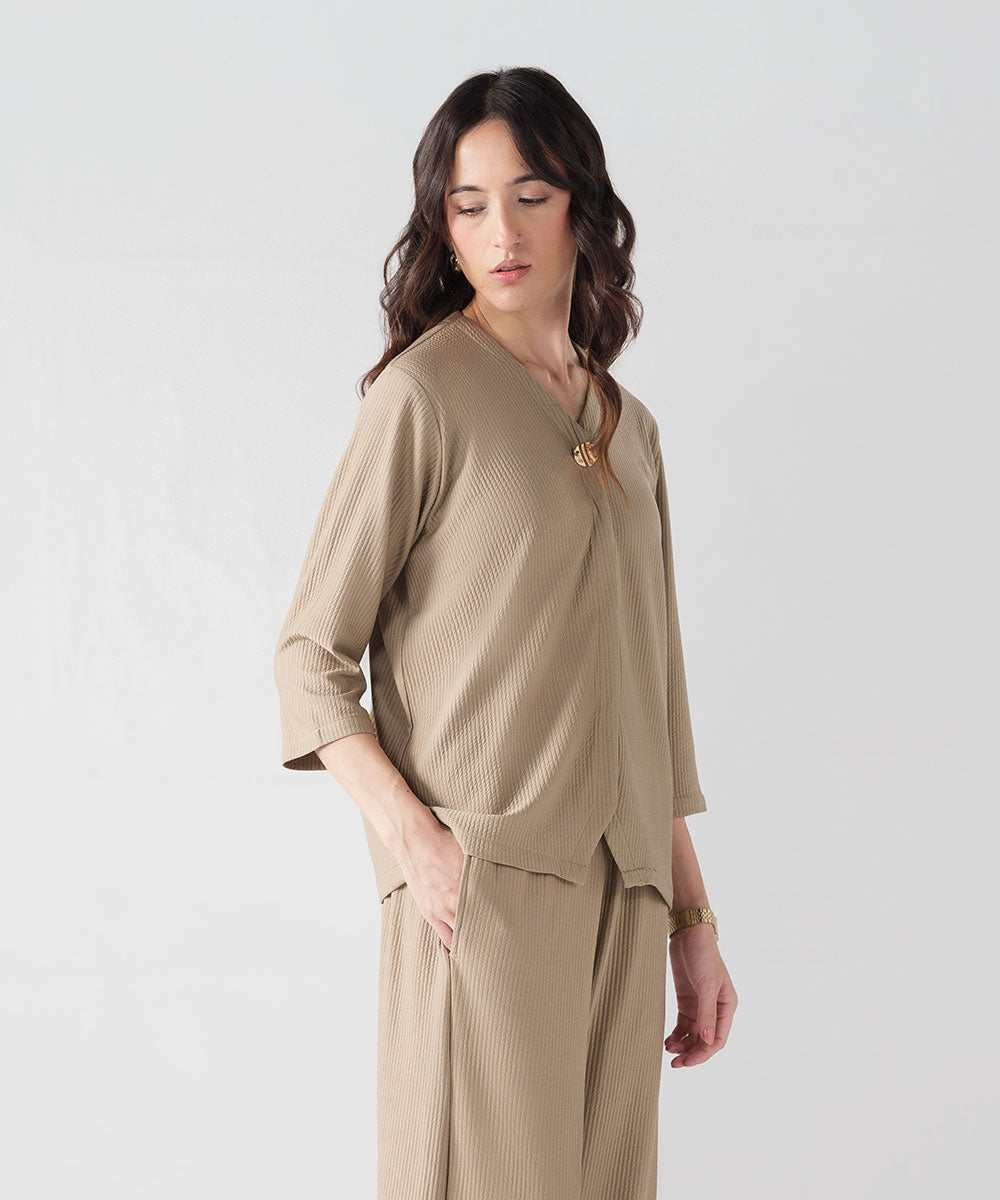 Beige V-Neck Shirt