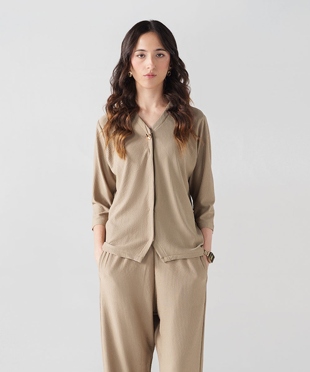 Beige V-Neck Shirt