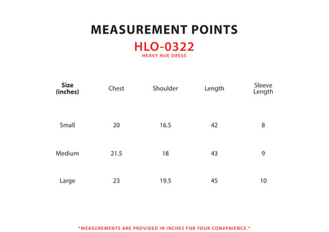 Size Chart for Heavy Hue Dress