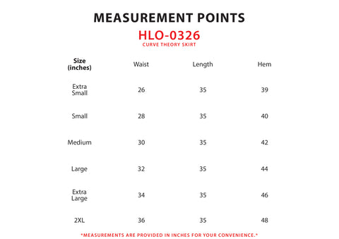 Size Chart for Curve Theory Skirt