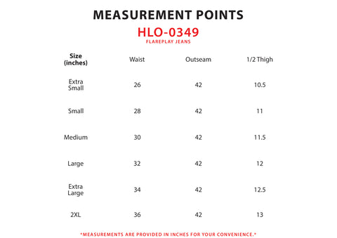 Size Chart for Flareplay Jeans