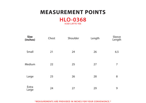 Size Chart for Iced Latte Tee