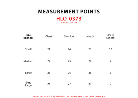 Size Chart for Minimalist Tee