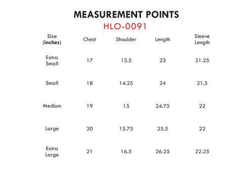Size Chart for Acid Washed Hoodie
