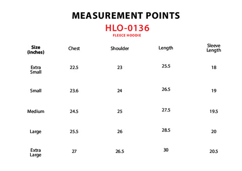 Size Chart for Neon Haze Hoodie