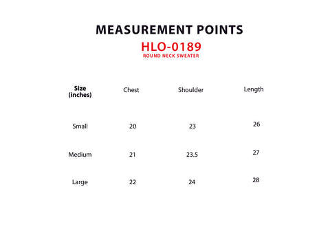 Size Chart for Harbor Knit Sweater