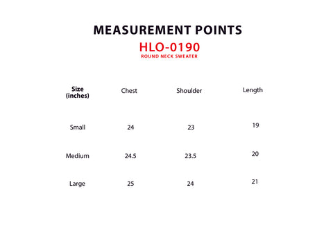 Size Chart for Pearl Sweater