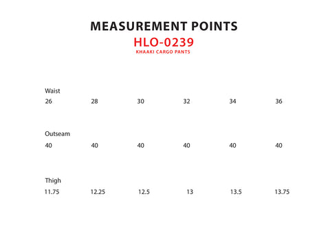 Size Chart for Khaaki Cargo Pants
