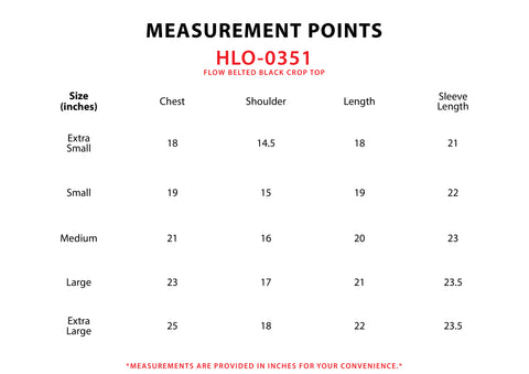Size Chart for Flow Belted Black Crop Top