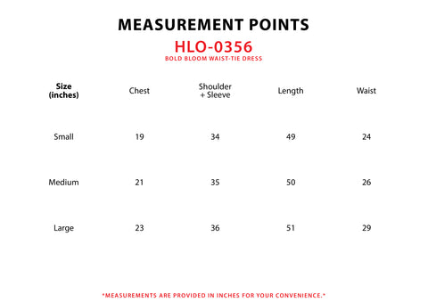 Size Chart for Bold Bloom Waist-Tie Dress