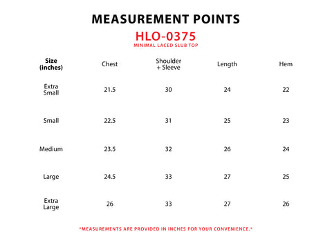 Size Chart for Minimal Lace Slub Top