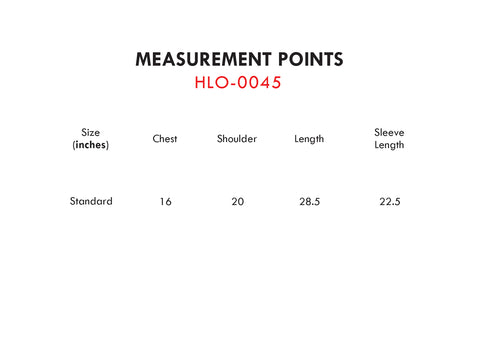 Size Chart for Cardigan With Long Sleeves