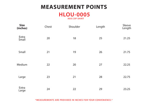 Size Chart for Mode Zip Top