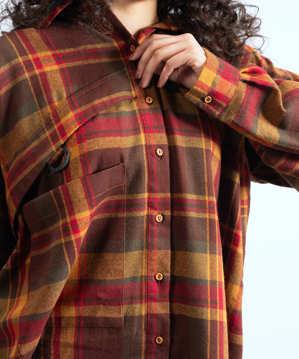 Flannel Button Down Shirt with Hoodie