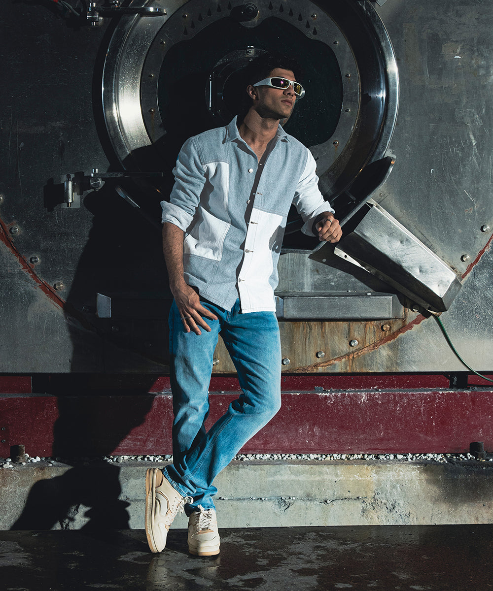 Patched Denim Button Down Shirt - Halo Retail