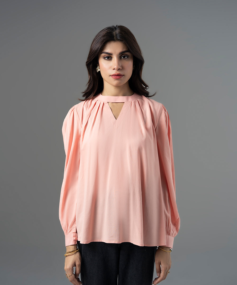 Pink Rayon Pleated Blouse - Halo Retail