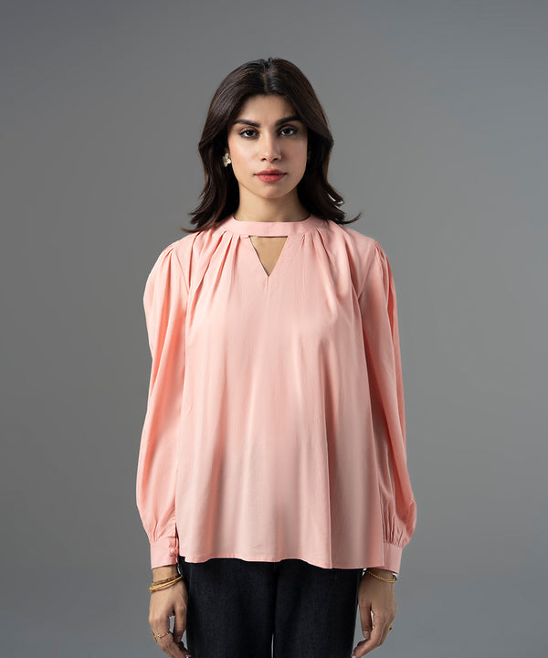 Pink Rayon Pleated Blouse