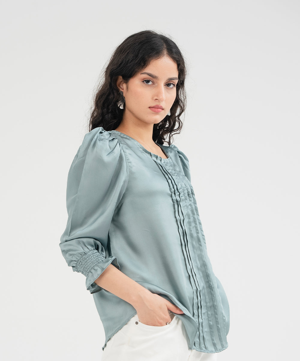 Silk Top With Pleate Details