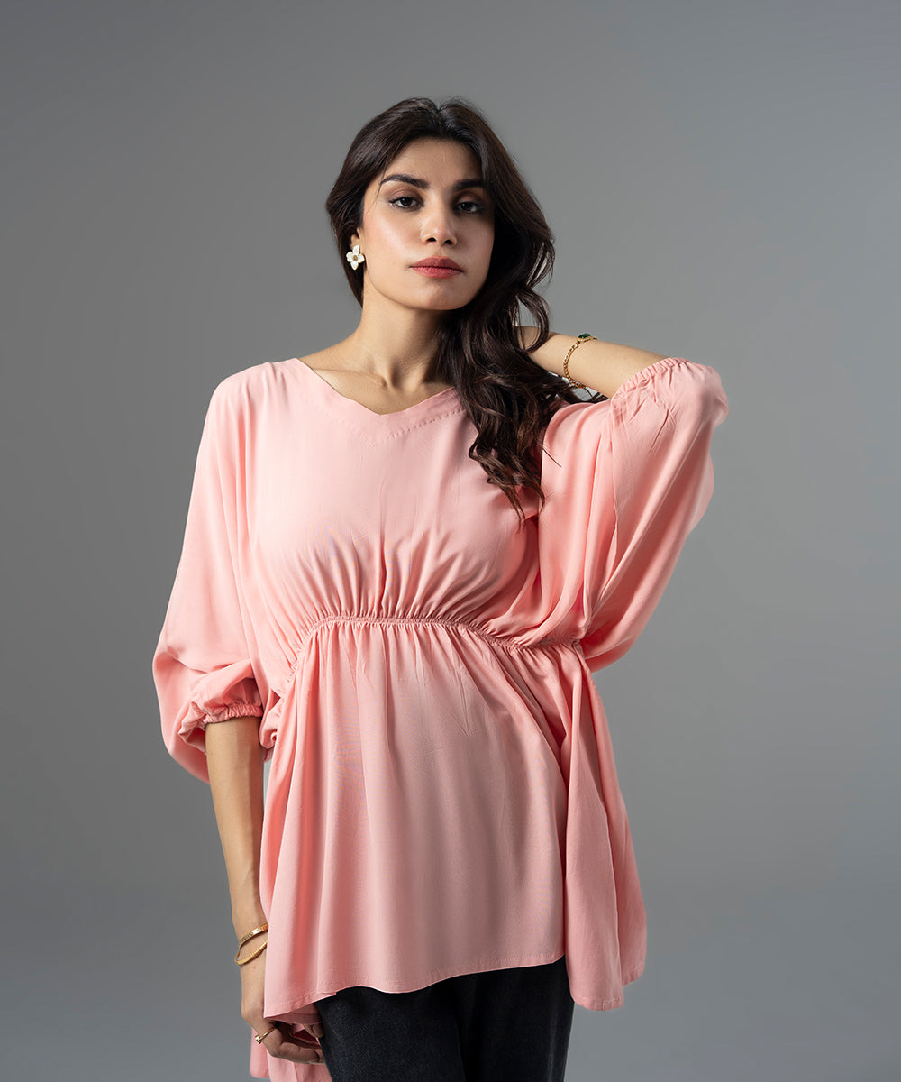 Batwing Ruched Rayon Blouse - Halo Retail