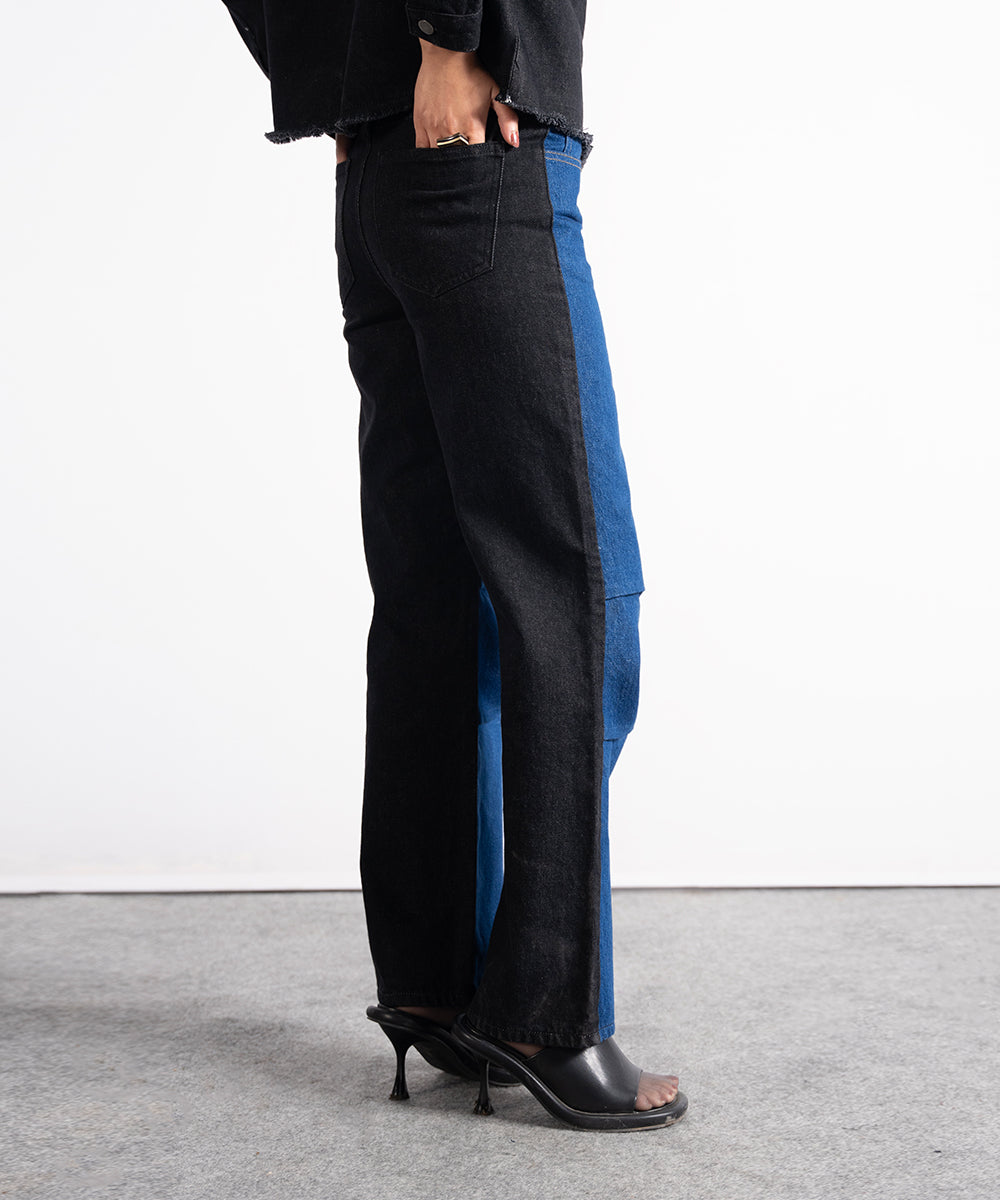 Two-Tone Denim Pants