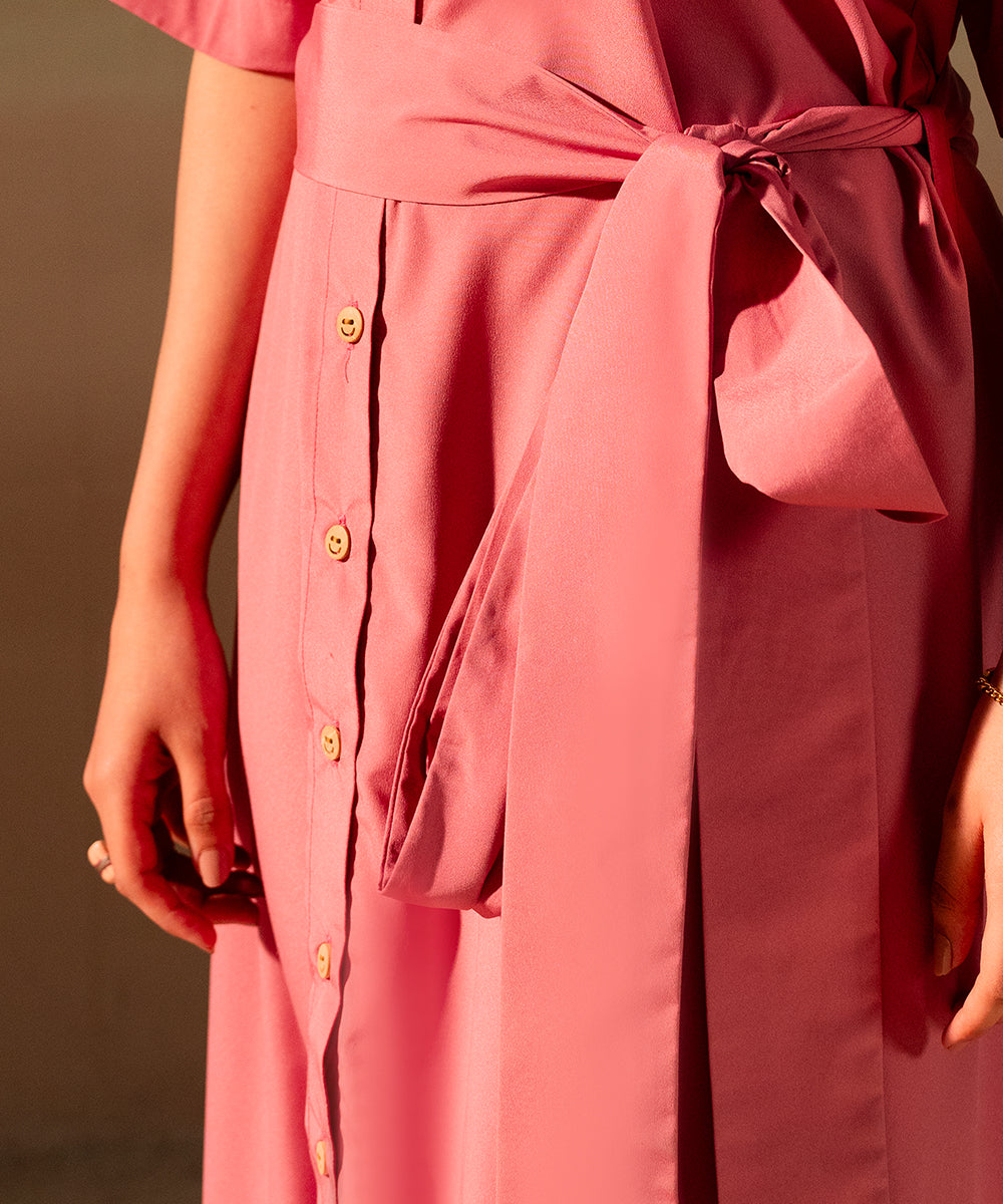 Pink Crepe Button Down Dress - Halo Retail