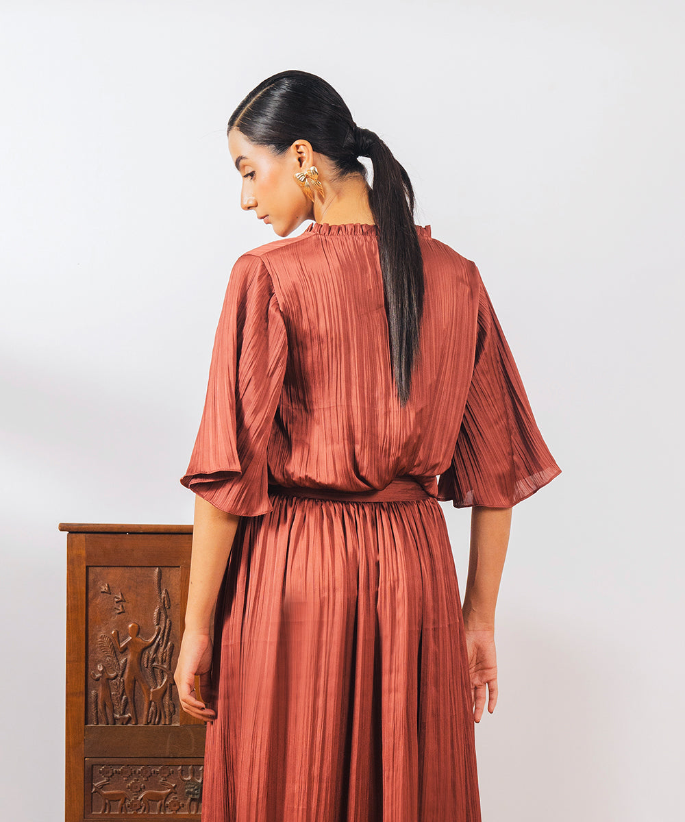 Brown Crush Top with Frill & Strings - Halo Retail