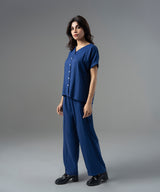 Blue Jacquard V-Neck Top - Halo Retail
