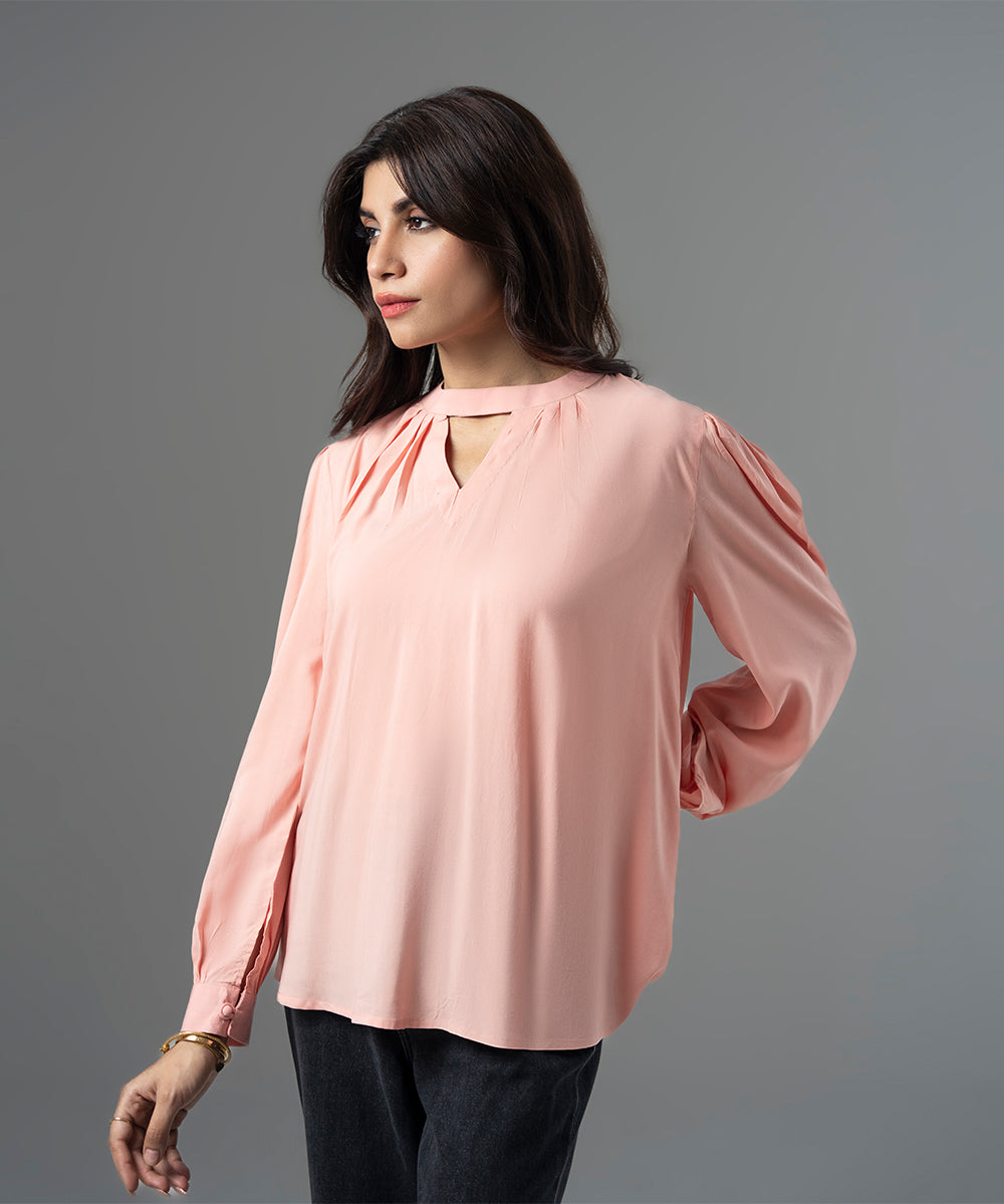 Pink Rayon Pleated Blouse - Halo Retail