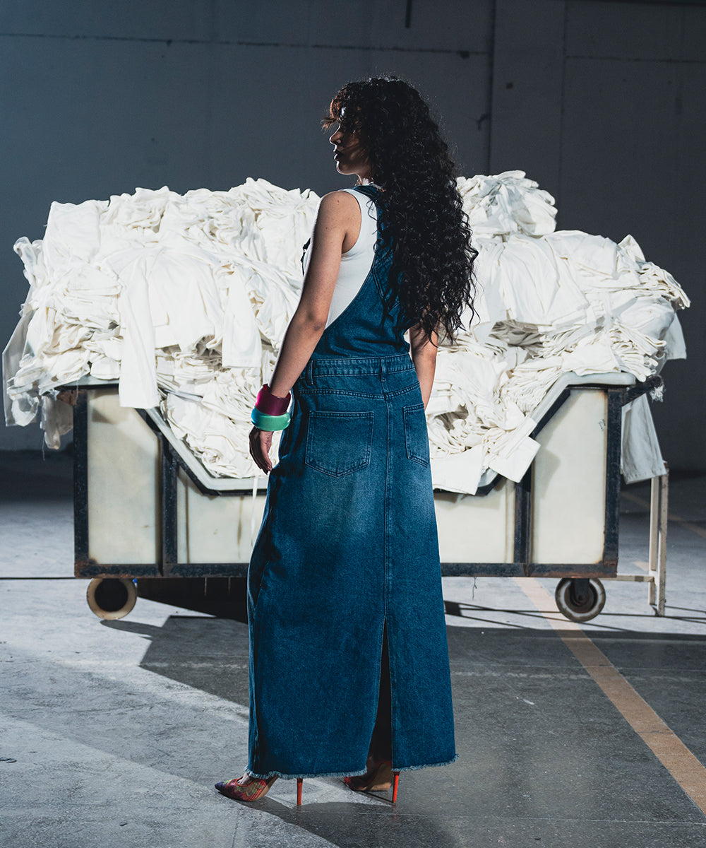 Mid Blue Dungaree Skirt - Halo Retail