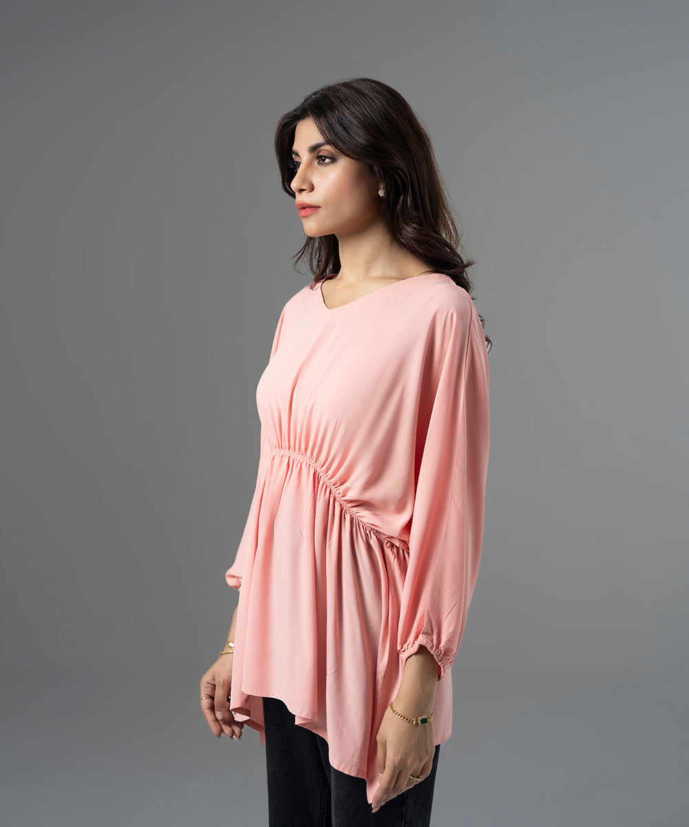Batwing Ruched Rayon Blouse - Halo Retail